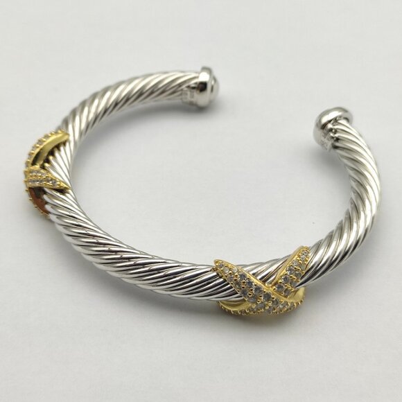 Sterling Silver 7mm Diamond Double X Bracelet - Picture 3 of 5